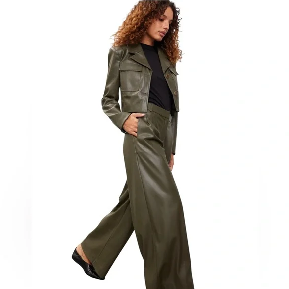 Saunders- Olive Green Faux Leather Pants Size 6